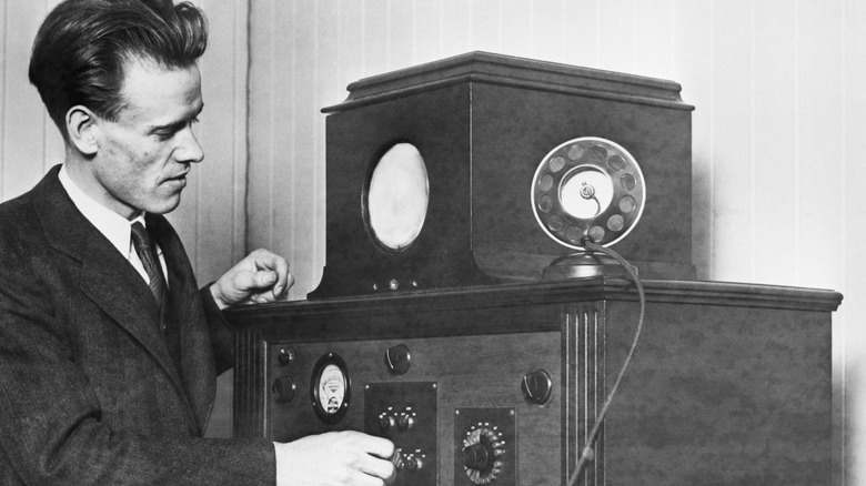 Philo Farnsworth with his TV receiver