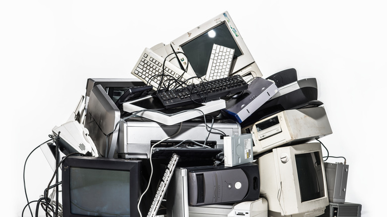 old tech in pile