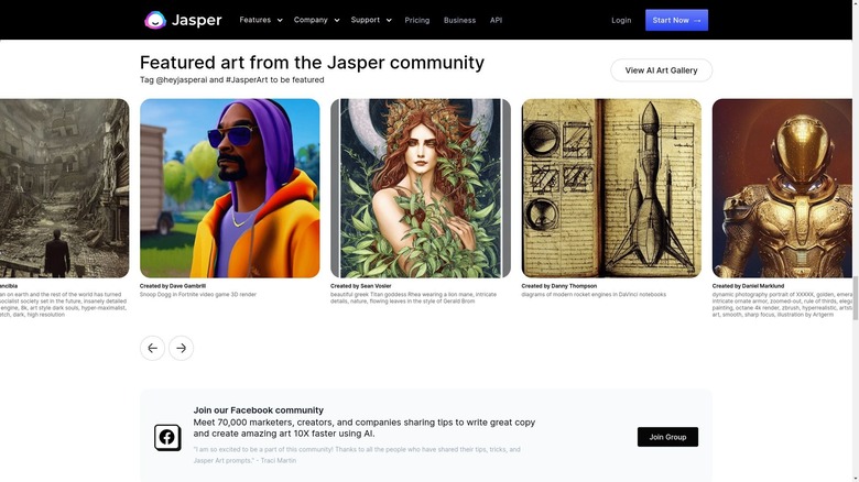 Screenshot of Jasper Art AI image generator website