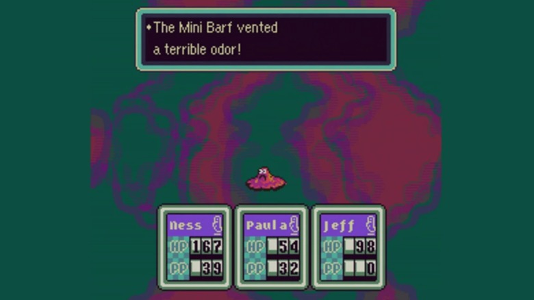 a mini barf monster fighting the heroes of earthbound