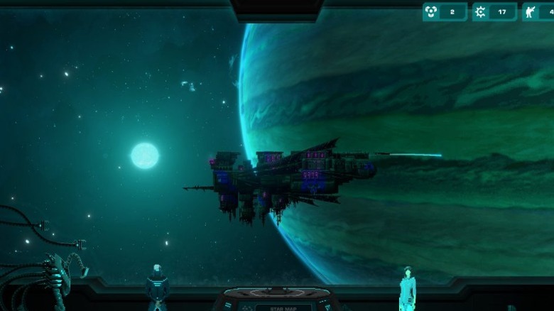 A command ship flying in Crying Suns