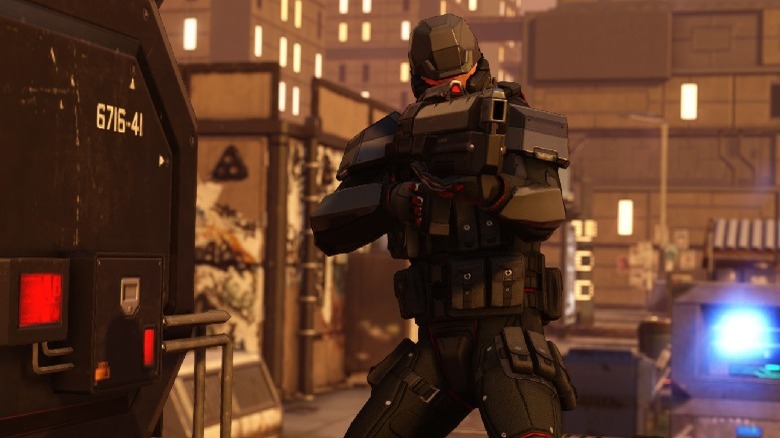 An XCOM operative fighting against aliens