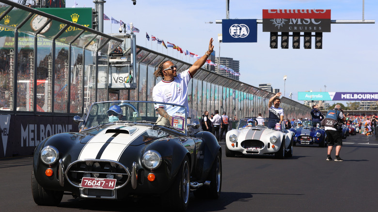 Lewis Hamilton in a Shelby Cobra