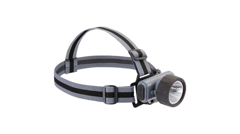 Head flashlight with a gray head strap