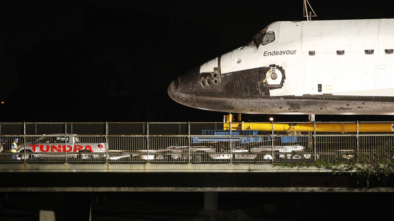 A Toyota Tundra pulling a space shuttle