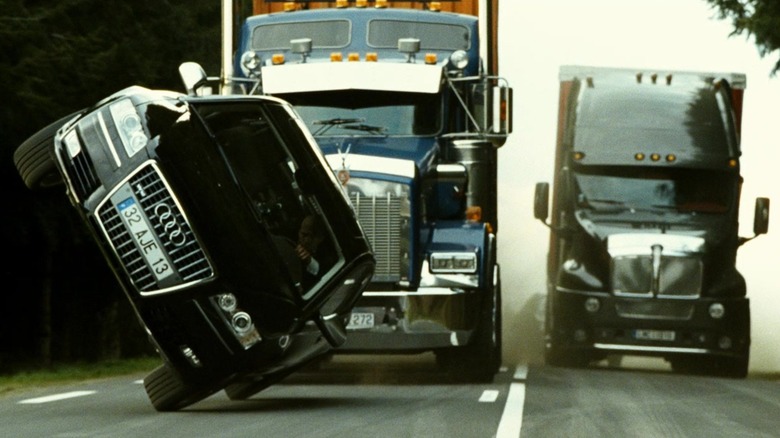 Audi driving on two wheels in Transporter 3