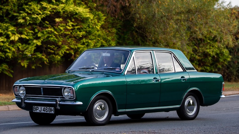 classic green Ford Cortina