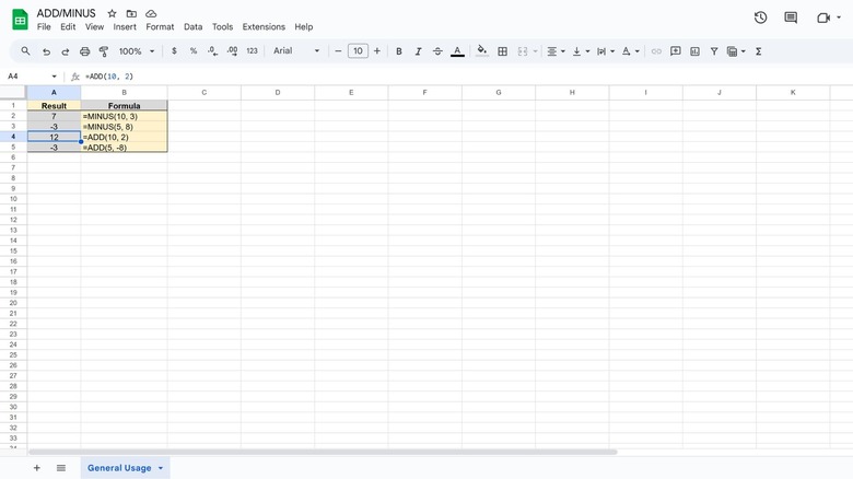 add and minus in google sheets