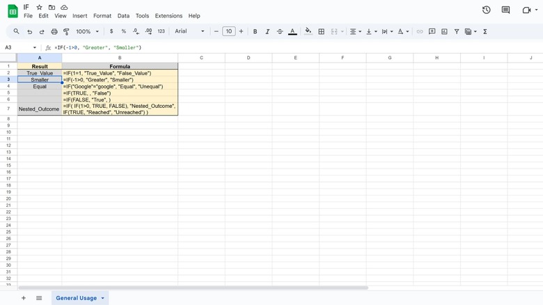 if formula google sheets