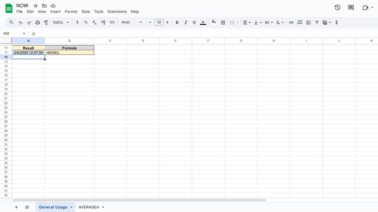 now formula google sheets