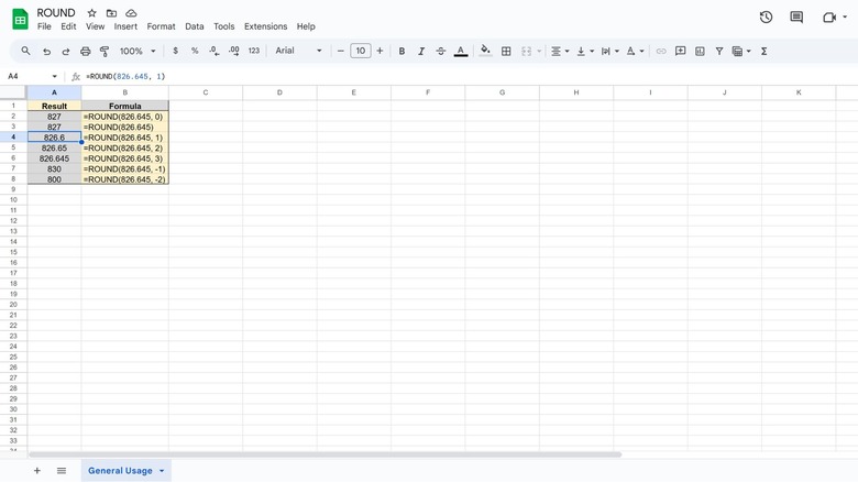 round formula google sheets