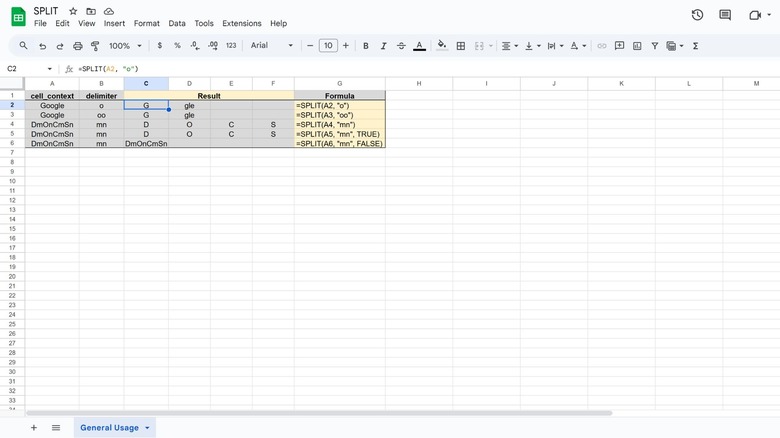 split formula google sheets