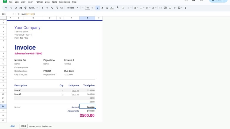 using sum formula in google sheets