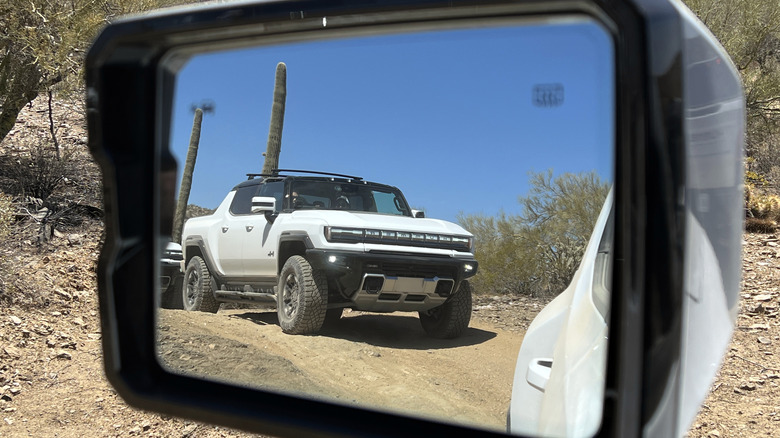 Hummer EV in side mirror