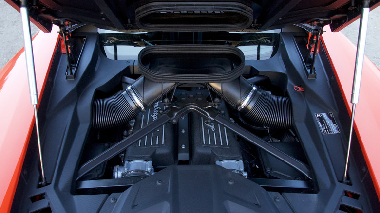 Lamborghini Huracan Sterrato engine bay with roof scoop air intake