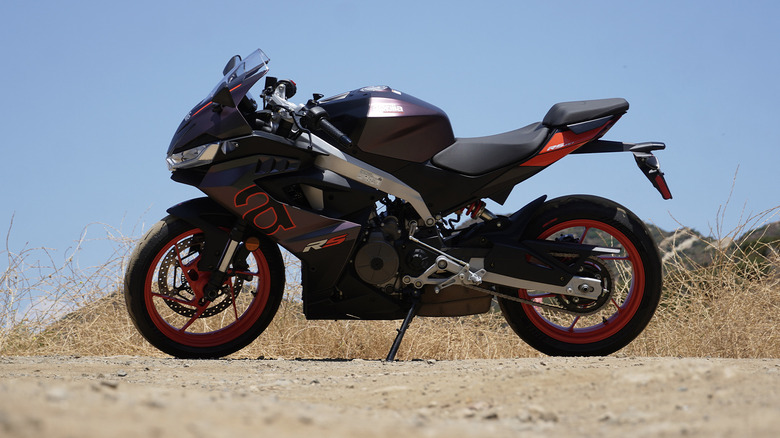 2025 Aprilia RS 457 side angle in Malibu