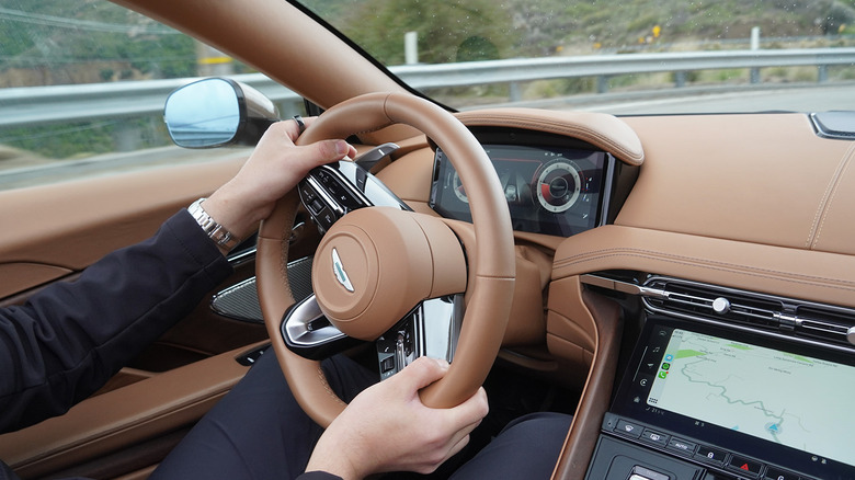 2024 Aston Martin DB12 Volante steering wheel in motion