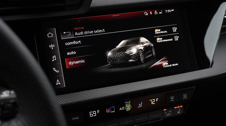 2024 Audi RS3 infotainment with drive mode and RS mode selections