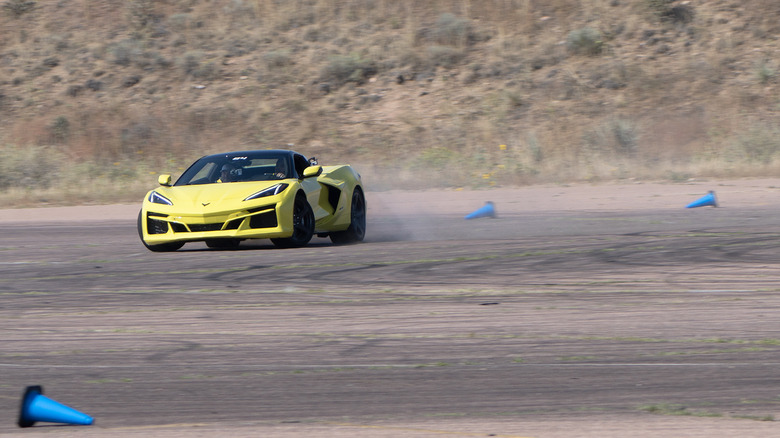 2024 Chevrolet Corvette E-Ray yellow drifting