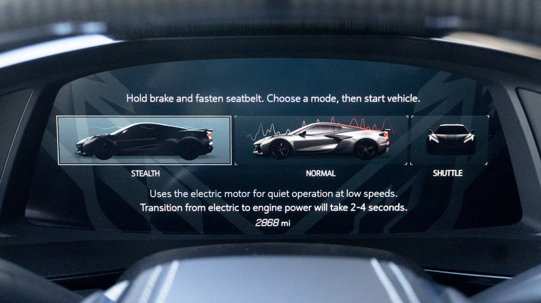 2024 Chevrolet Corvette E-Ray stealth and shuttle mode screen