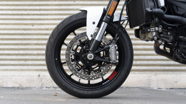 2024 Ducati Monster Plus front wheel, tire, and brakes