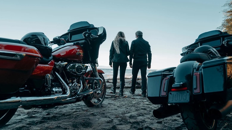 2024 Street Glide motorcycles at a beach with people