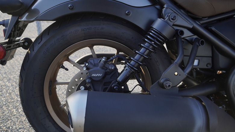 2024 Honda Rebel 500 close-up on rear suspension