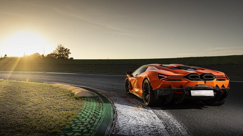 An orange Lamborghini Revuelto