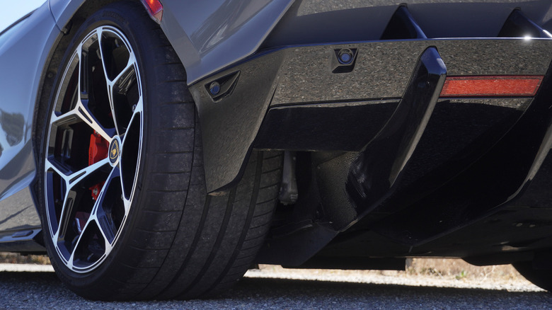 2024 Lamborghini Revuelto rear tire and diffuser detail