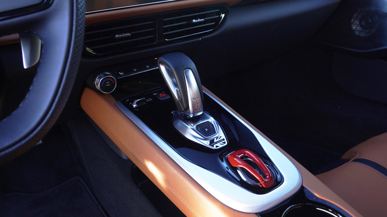 2024 Lotus Emira 2.0 Turbo gearshifter and start button detail