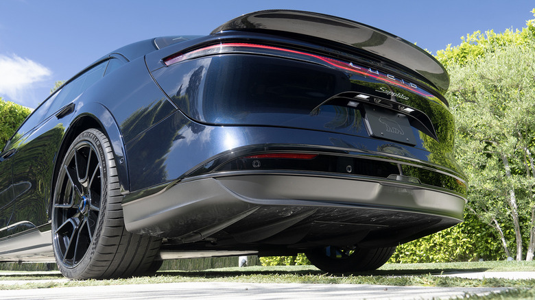 2024 Lucid Air Sapphire rear detail with diffuser and spoiler