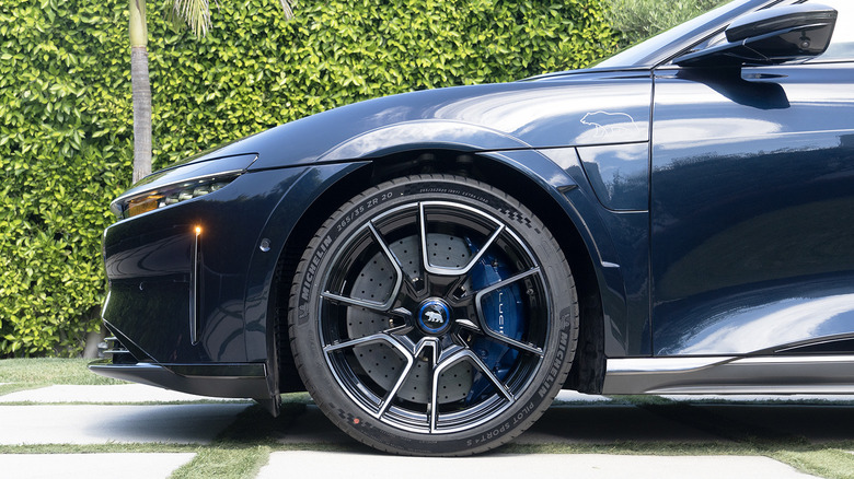 2024 Lucid Air Sapphire front wheel and massive carbon-ceramic brakes