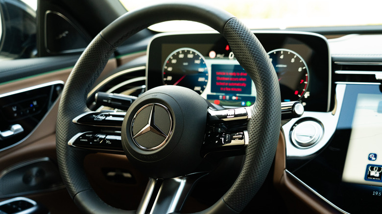 The steering wheel on a 2024 Mercedes-Benz E-Class