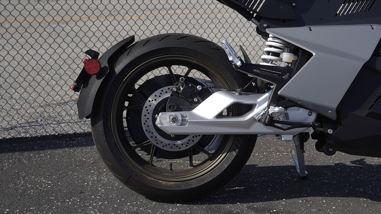 2024 Ryvid Anthem rear wheel and swingarm detail