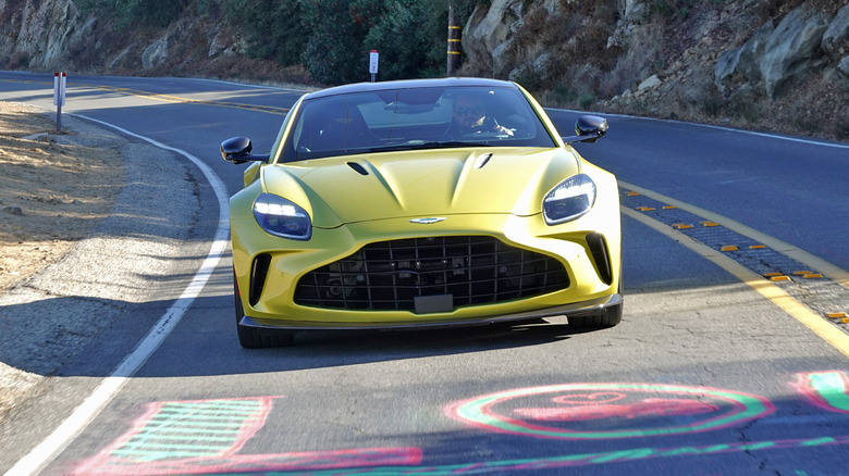 2025 Aston Martin Vantage front end driving in Malibu