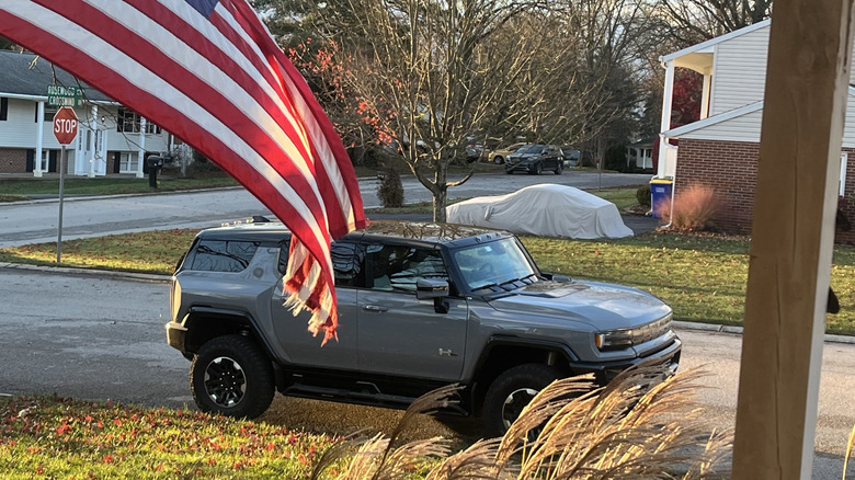 Hummer EV and American flag