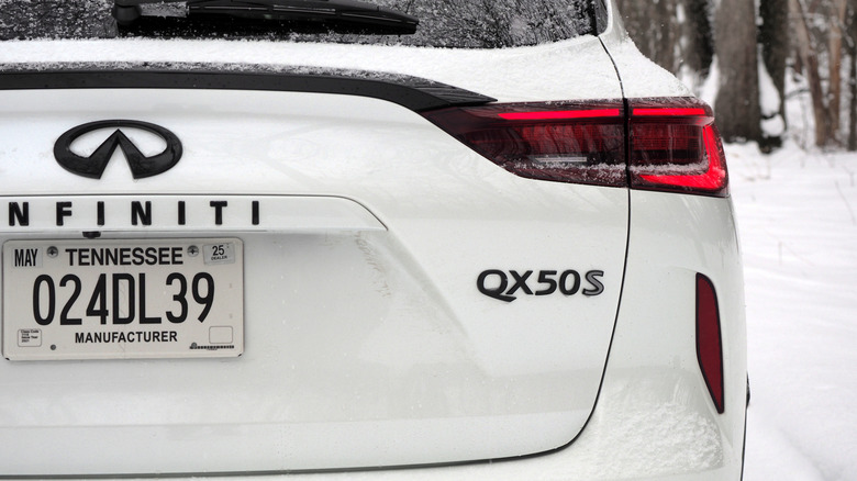 Infiniti QX50 badging on rear of crossover