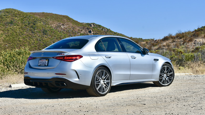 2025 Mercedes-AMG C63 S E Performance rear quarter view.