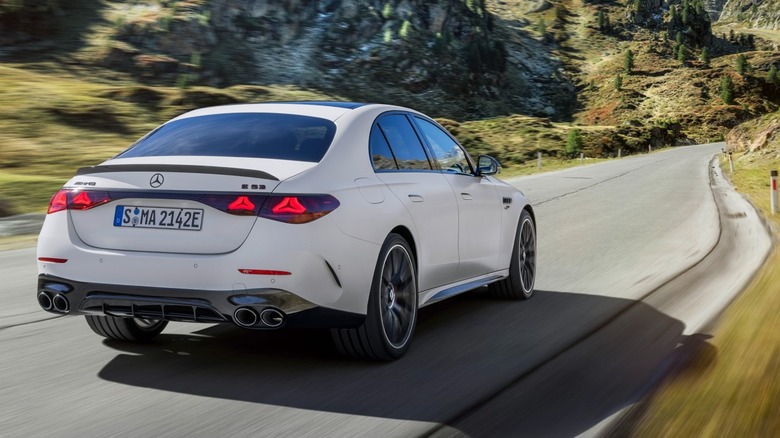 The 2025 Mercedes-AMG E 53 Hybrid from the rear