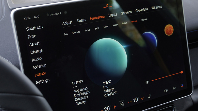 2025 Polestar 4 astronomical ambience menu on touchscreen