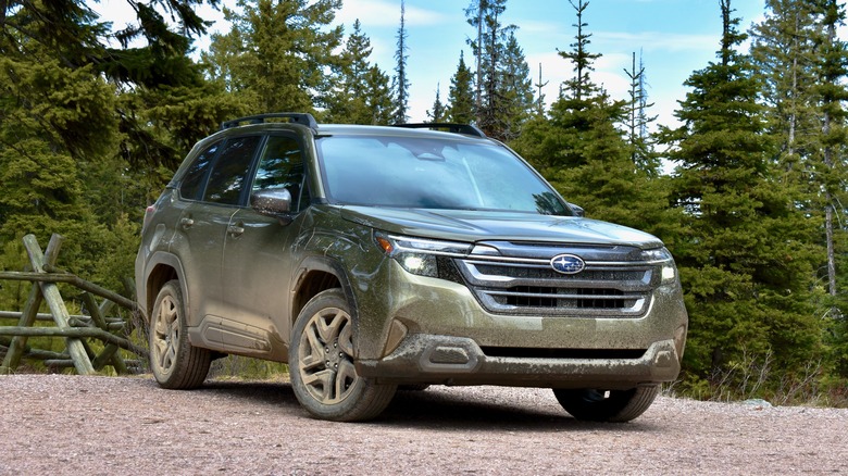 2025 Subaru Forester front three quarter view.