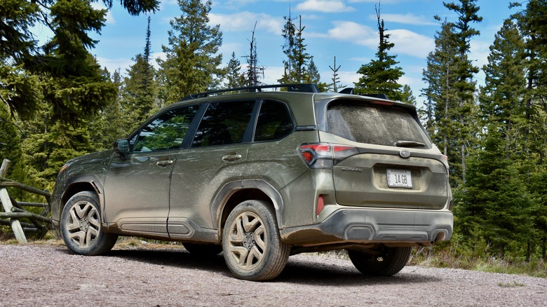 2025 Subaru Forester rear three quarter view.