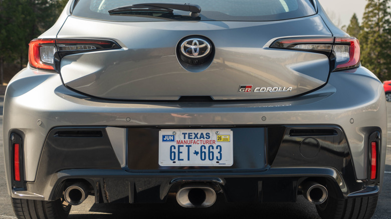 Rear end of silver 2025 Toyota GR Corolla