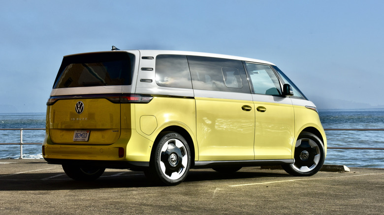 2025 Volkswagen ID. Buzz rear three quarter view.