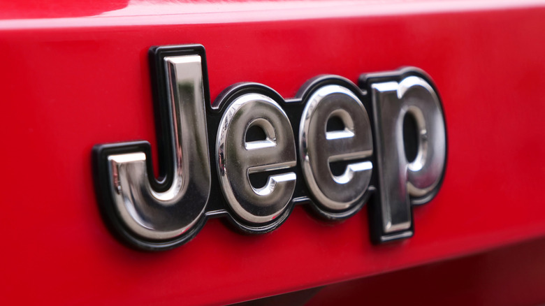 Jeep logo as seen on front end of vehicle