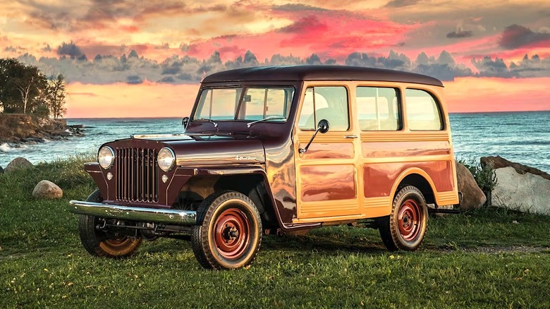 Jeep Willys Wagon parked by the water