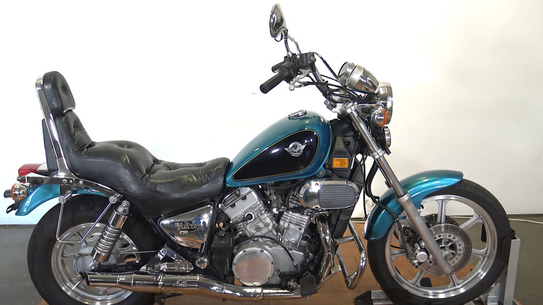 Kawasaki Vulcan 750 displayed on rack