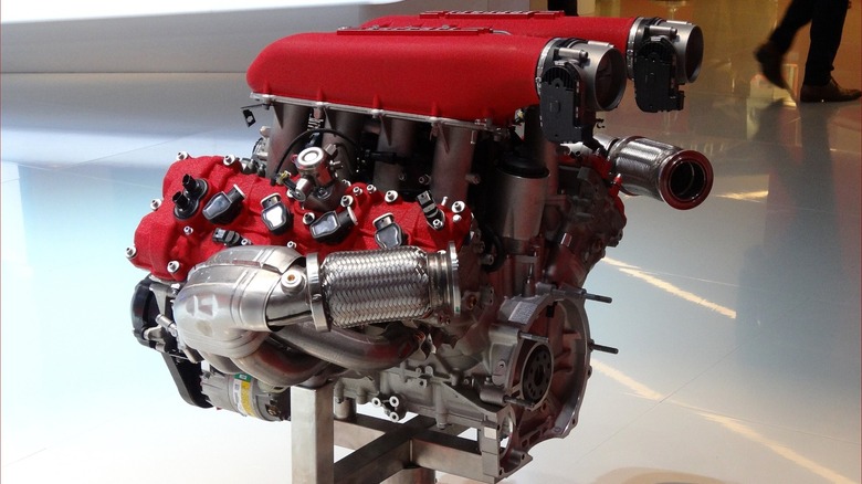 Shot of the Ferrari 458 Italia's 4.5-liter V8 engine