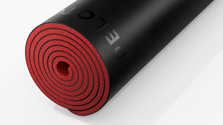 black and red peloton workout mat