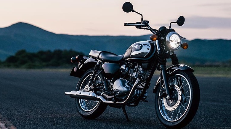 The Meguro S1 motorcycle on a highway